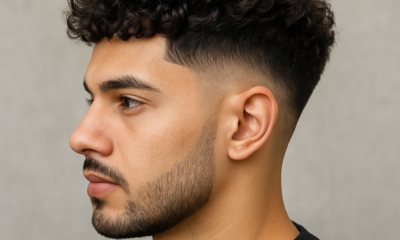 Low taper fade with curly hair
